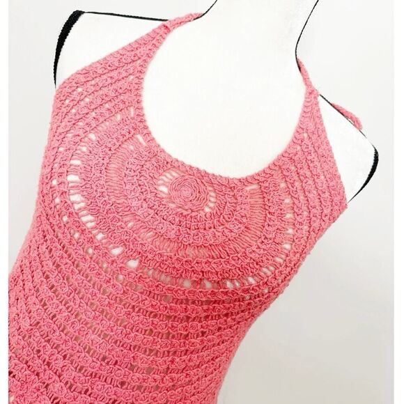 Surf Gypsy Pink Sleeveless Scoop Neck Halter Neck Crochet Tank Top Size M - Picture 4 of 4